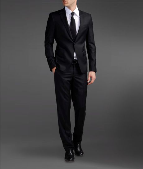 Emporio Armani One Button Suit in Combed Virgin Wool in Black for Men ...