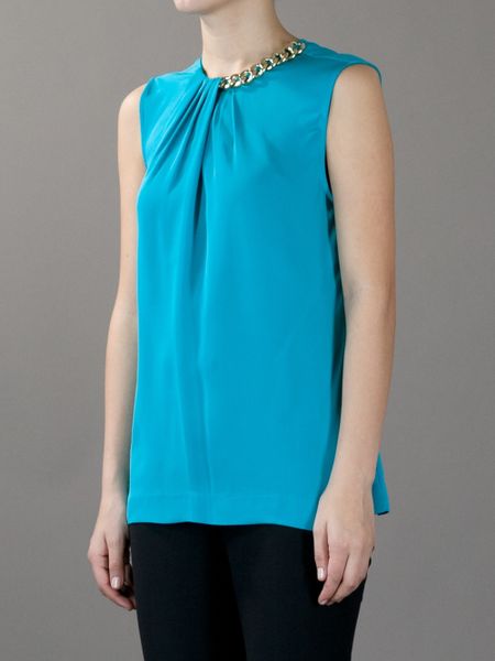 Michael Kors Sleeveless Chain Link Top in Blue | Lyst