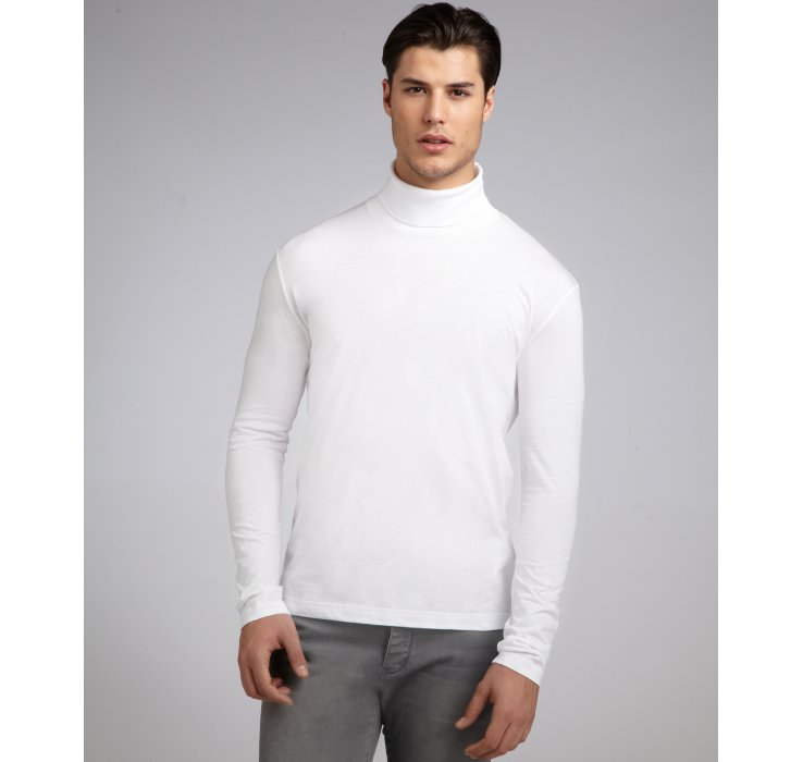 Lyst - Prada Cotton Jersey Turtleneck Long Sleeve Shirt in White for Men