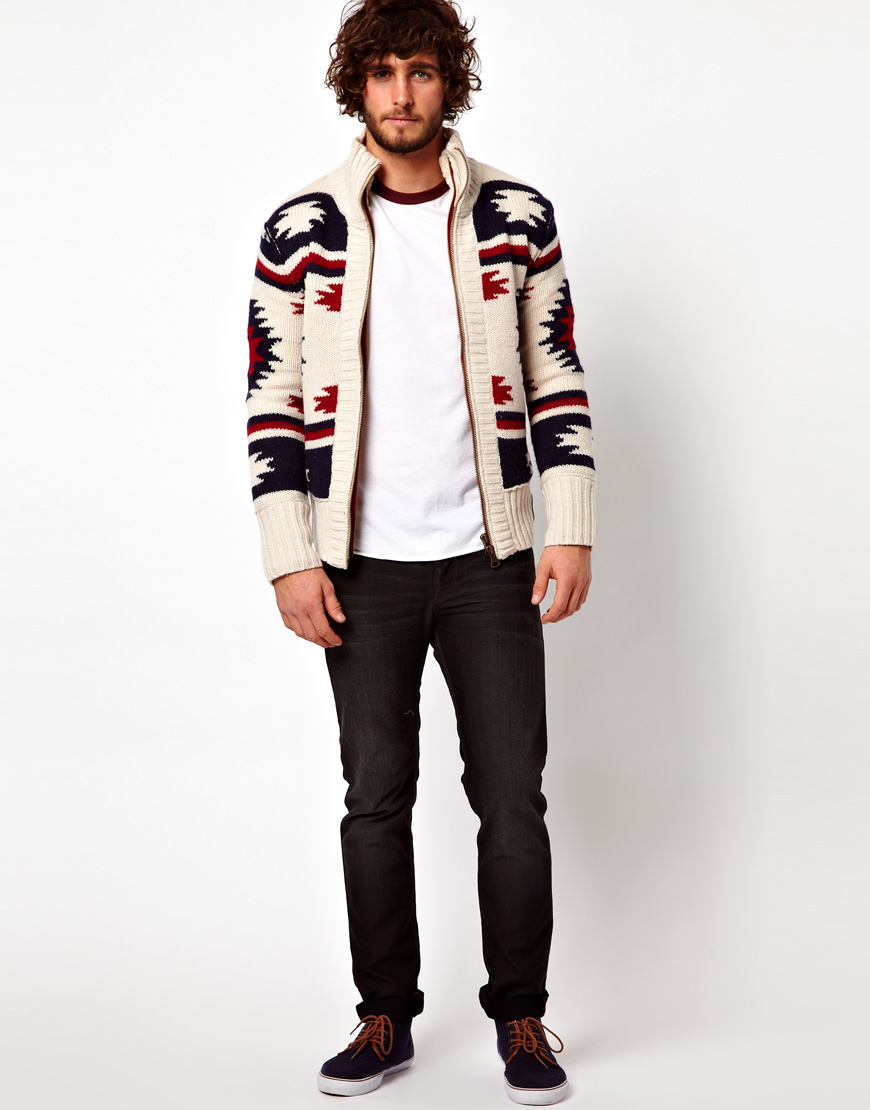 Lyst Superdry Navajo Knit Zip Cardigan in White for Men