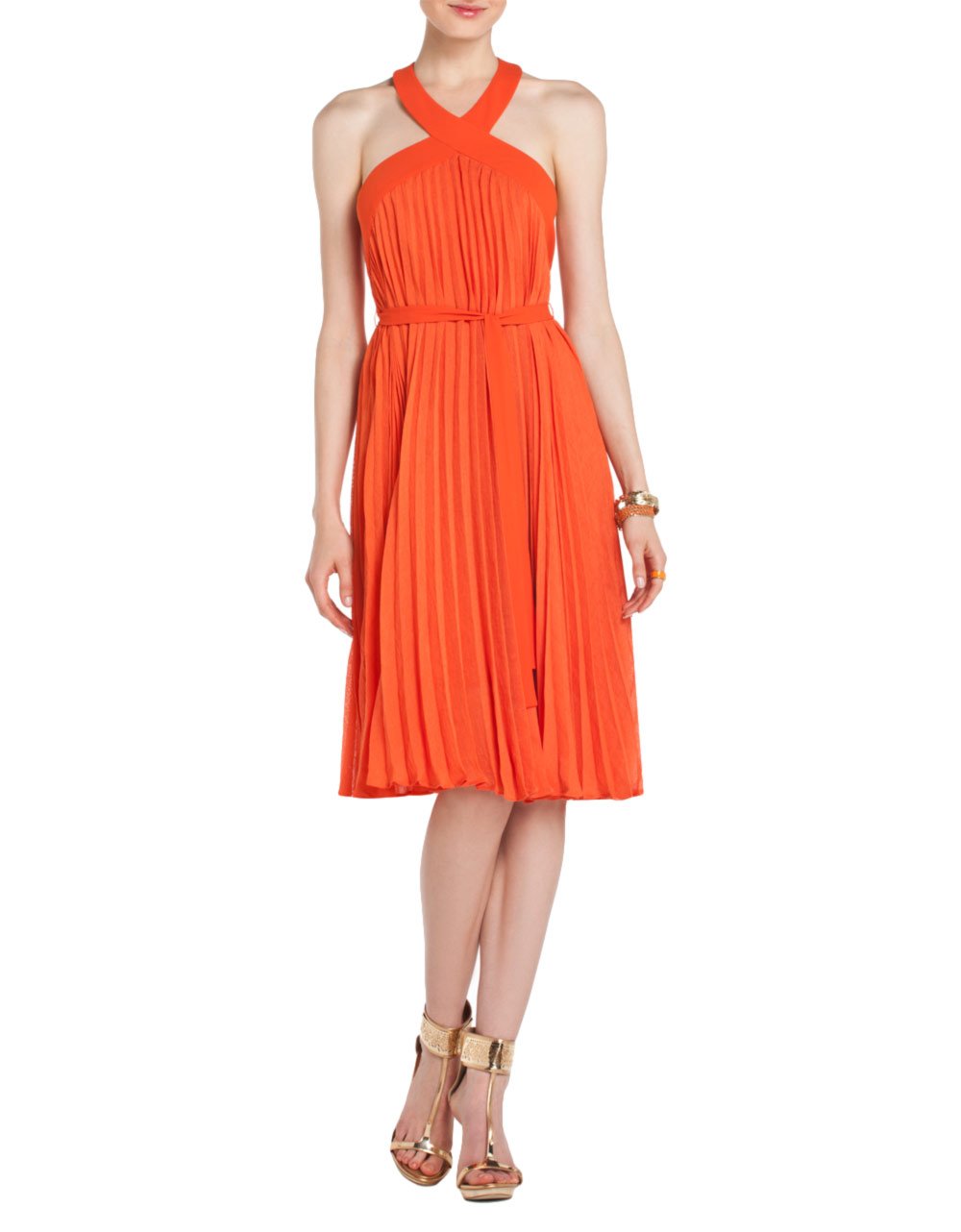 Bcbgmaxazria Eloise Pleated Cocktail Dress in Orange (saffron) | Lyst