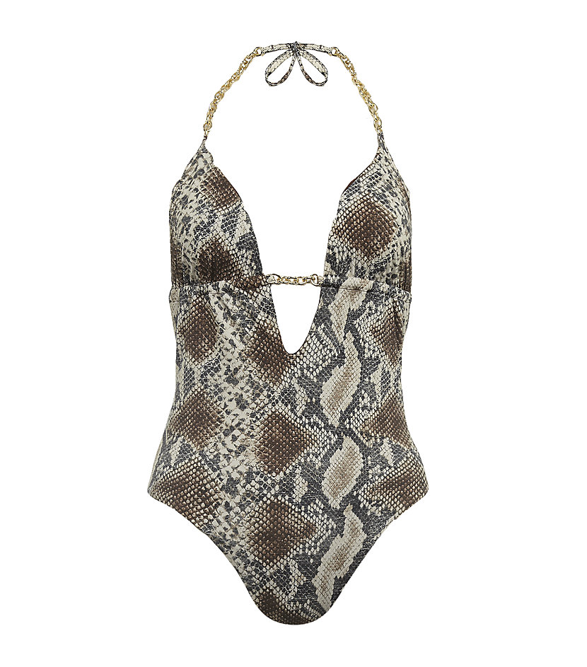 Elizabeth Hurley Beach Snakeskin Print Swimsuit in Brown | Lyst