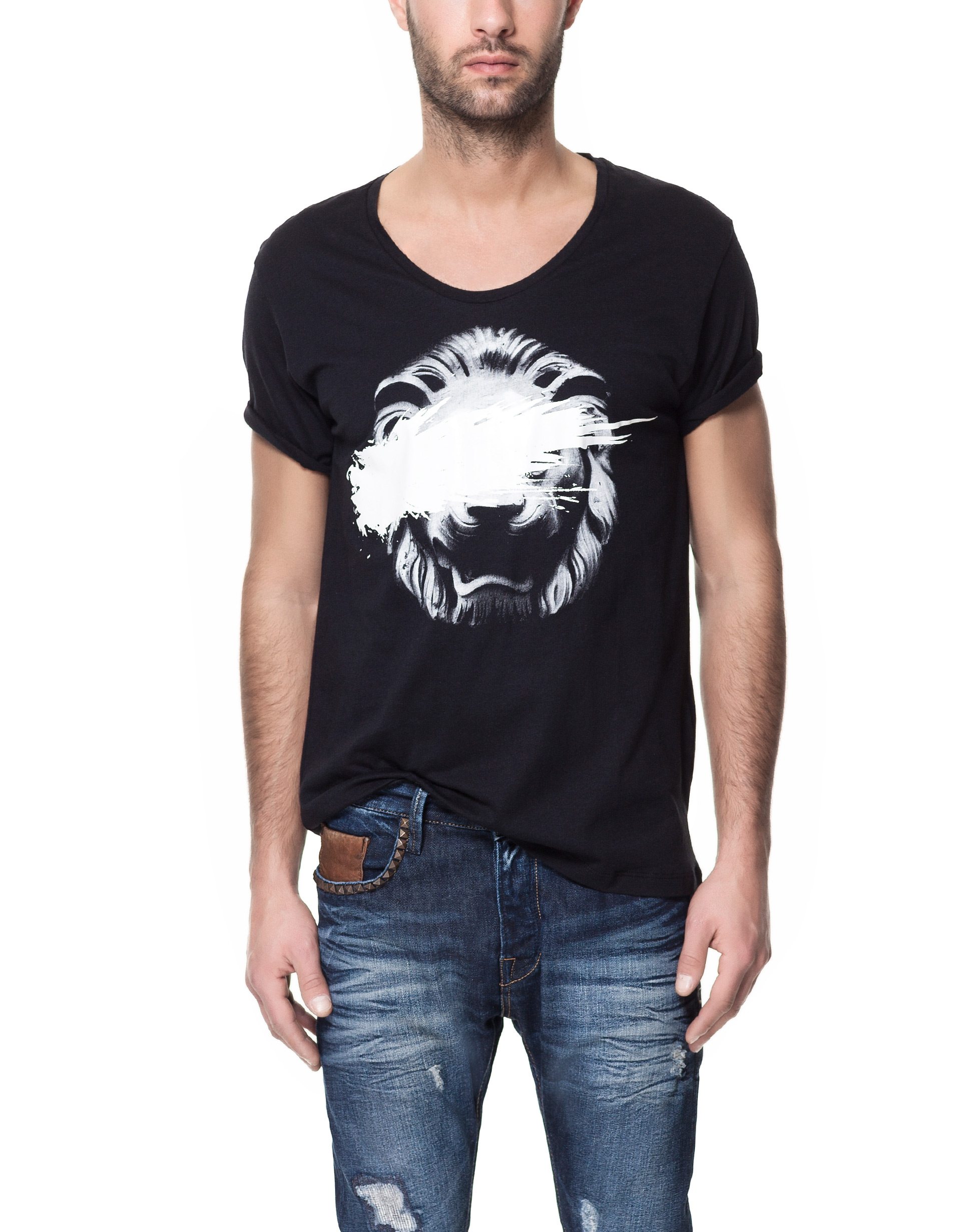 Zara Lion Print T-Shirt in Black for Men | Lyst