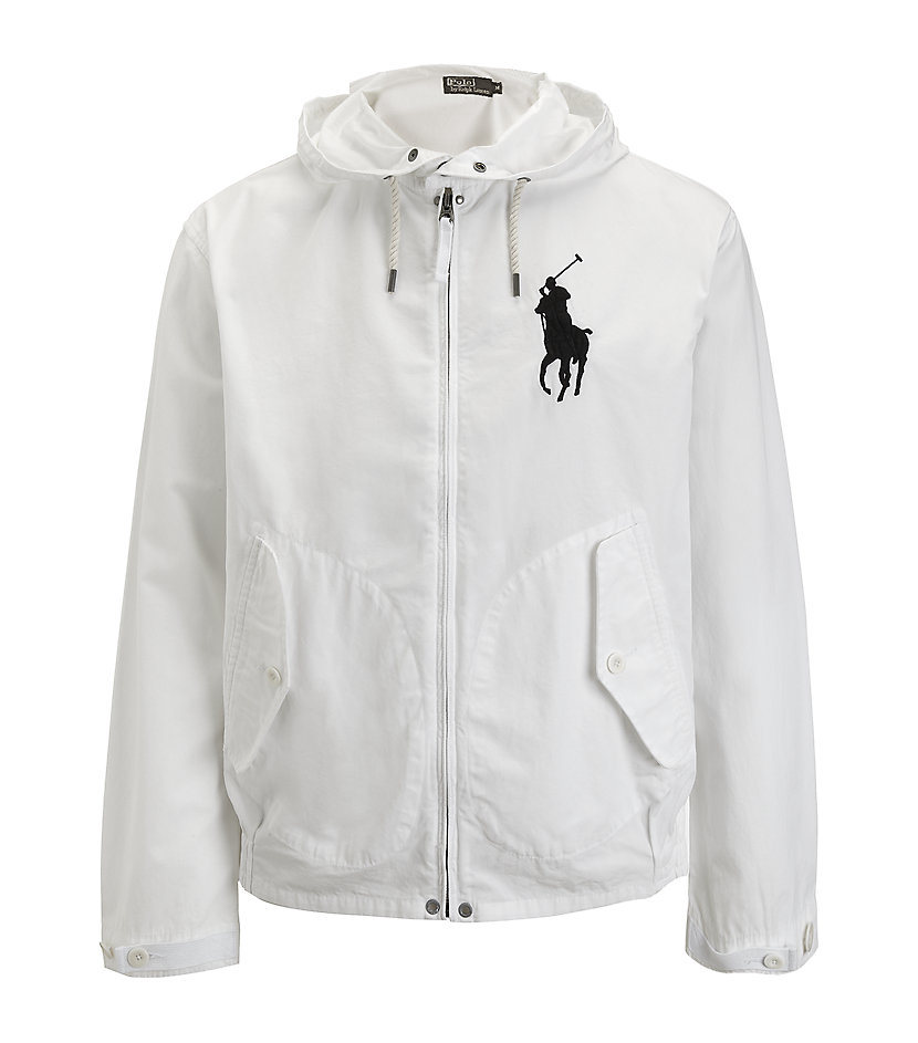 white hooded windbreaker