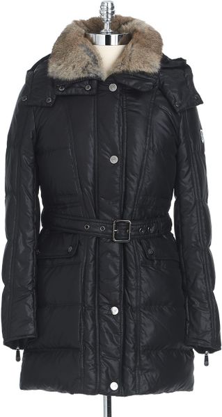 Vince Camuto Fur Collar Hooded Puffer Coat in Black | Lyst