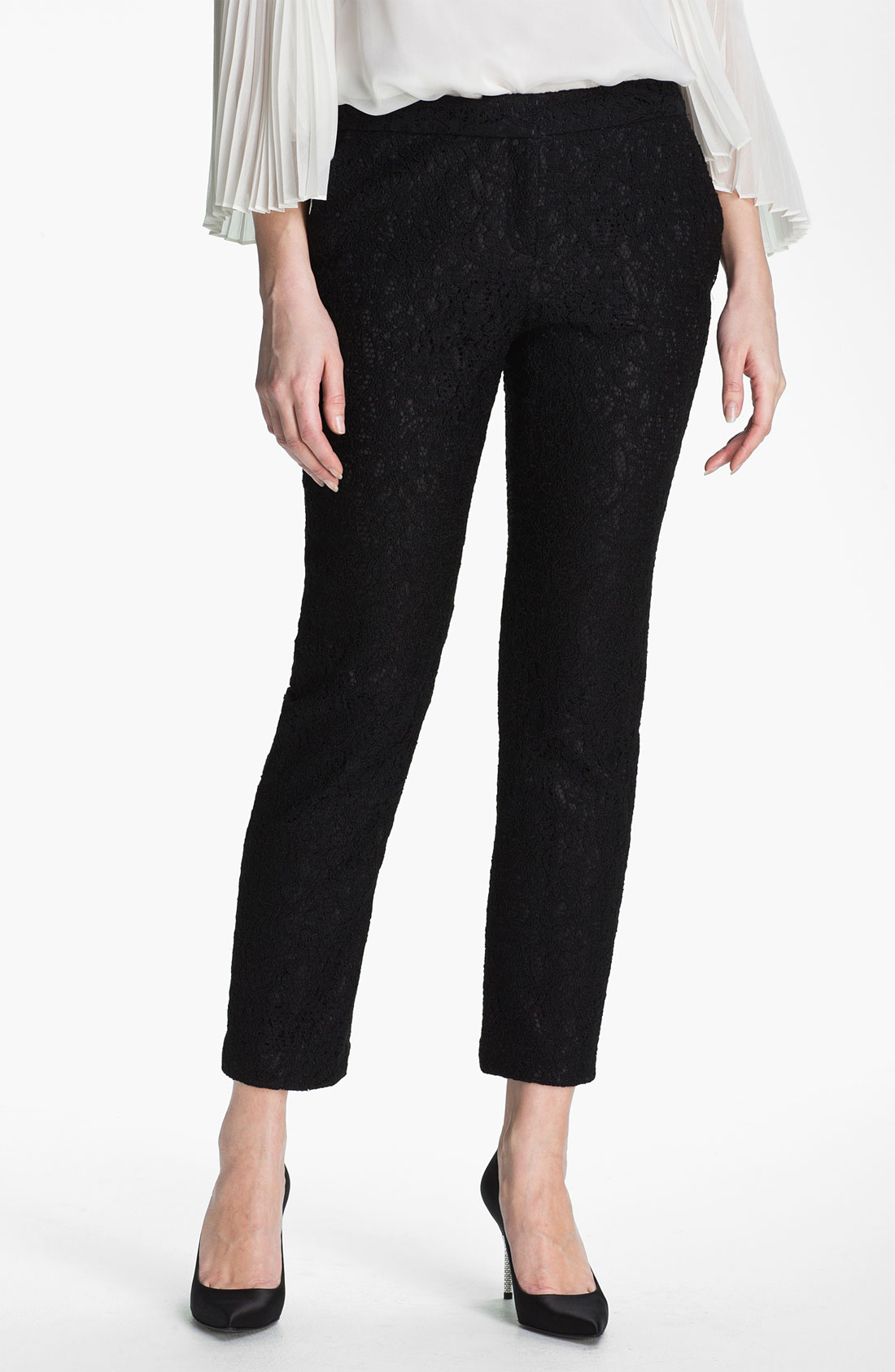 Adrianna Papell Lace Crop Pants in Black | Lyst