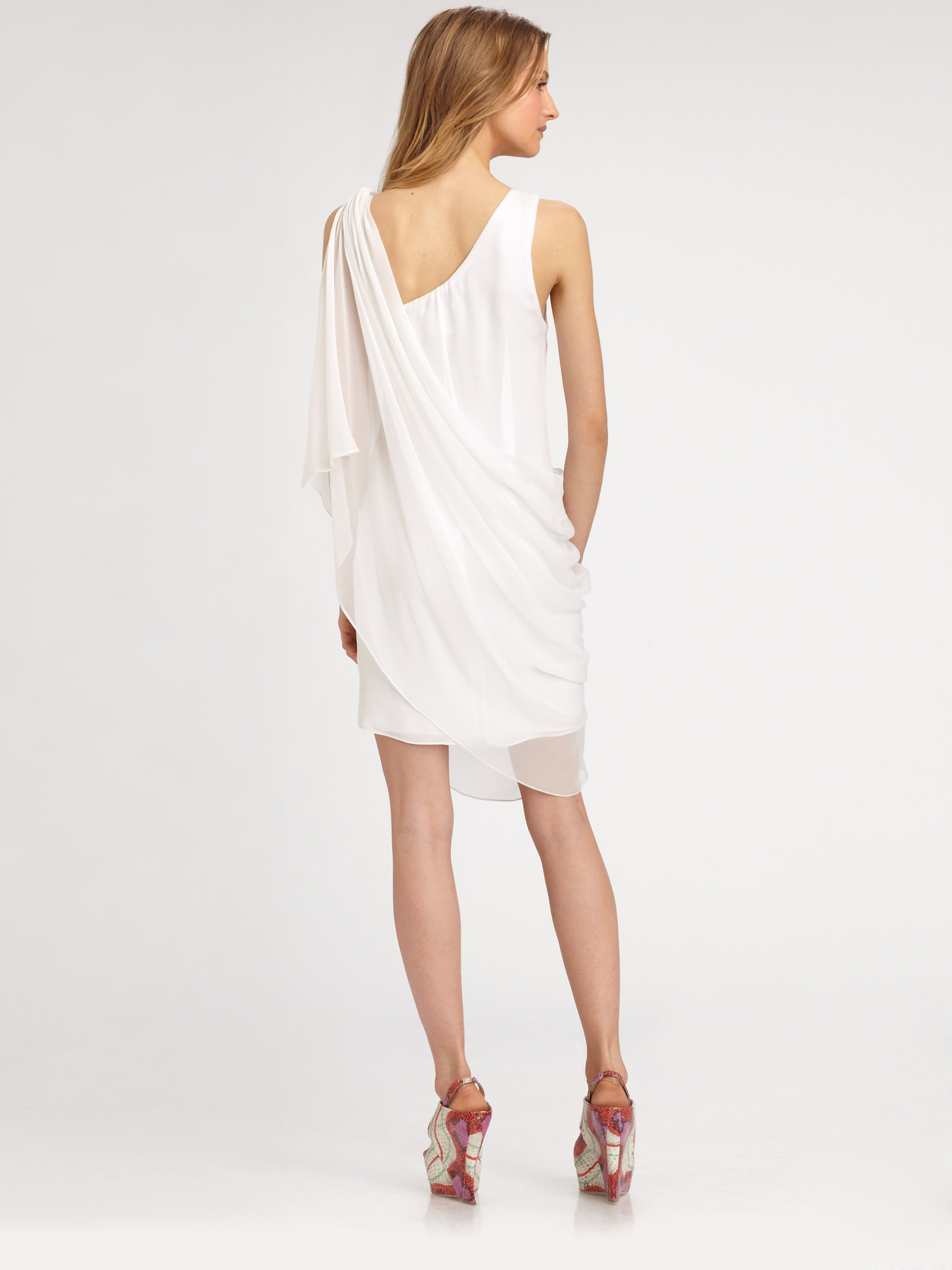 Lyst - Alice + olivia Asymmetrically Draped Silk Dress in White