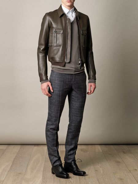 Burberry Prorsum Bonded Leather Bomber Jacket in Brown for Men | Lyst