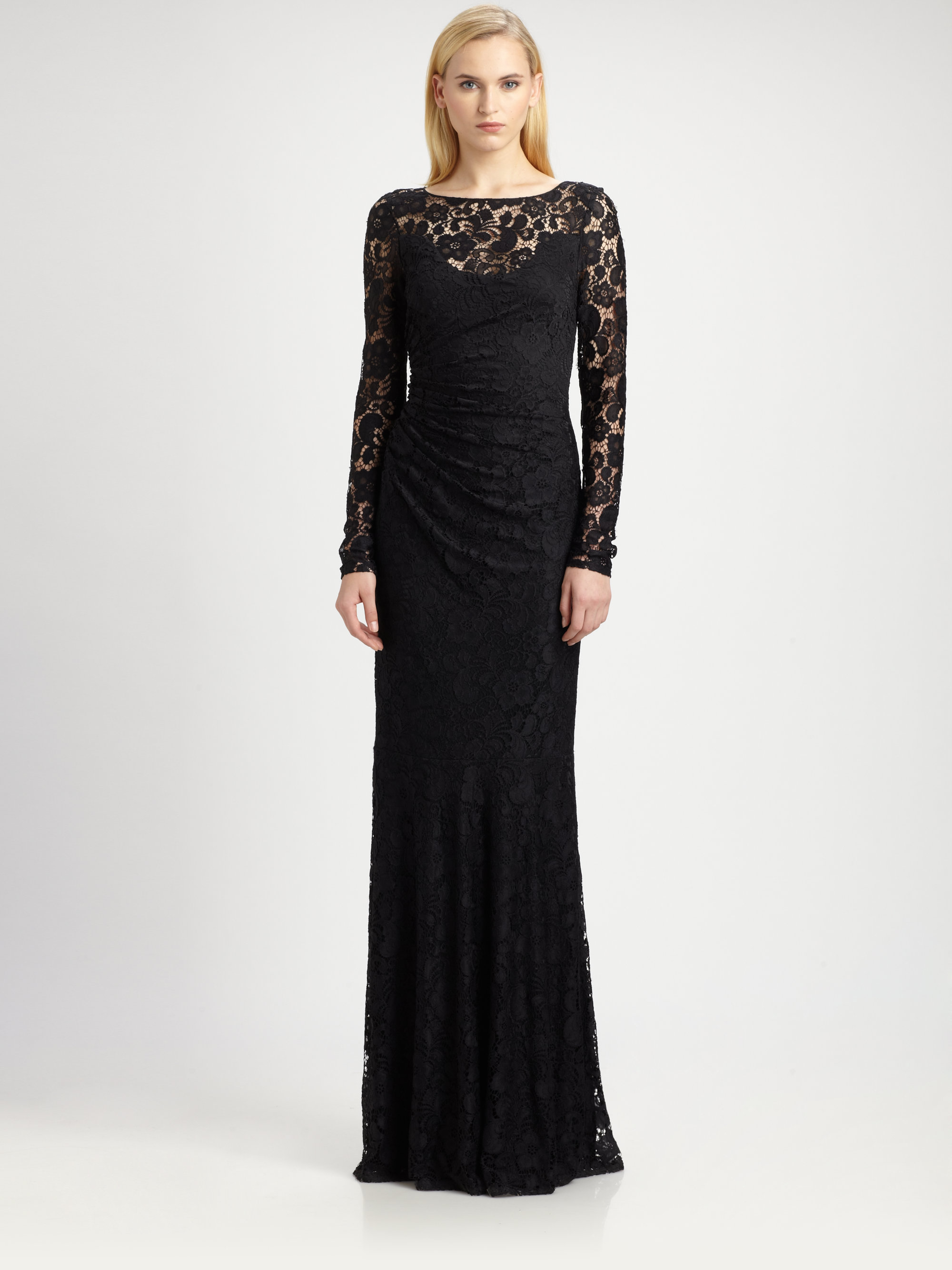 Lyst - David meister Lace Gown in Black