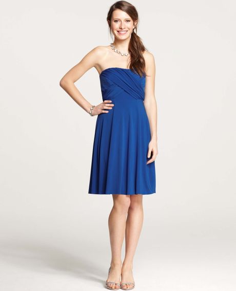 Ann Taylor Jersey Shirred Strapless Bridesmaid Dress in Blue (brilliant ...