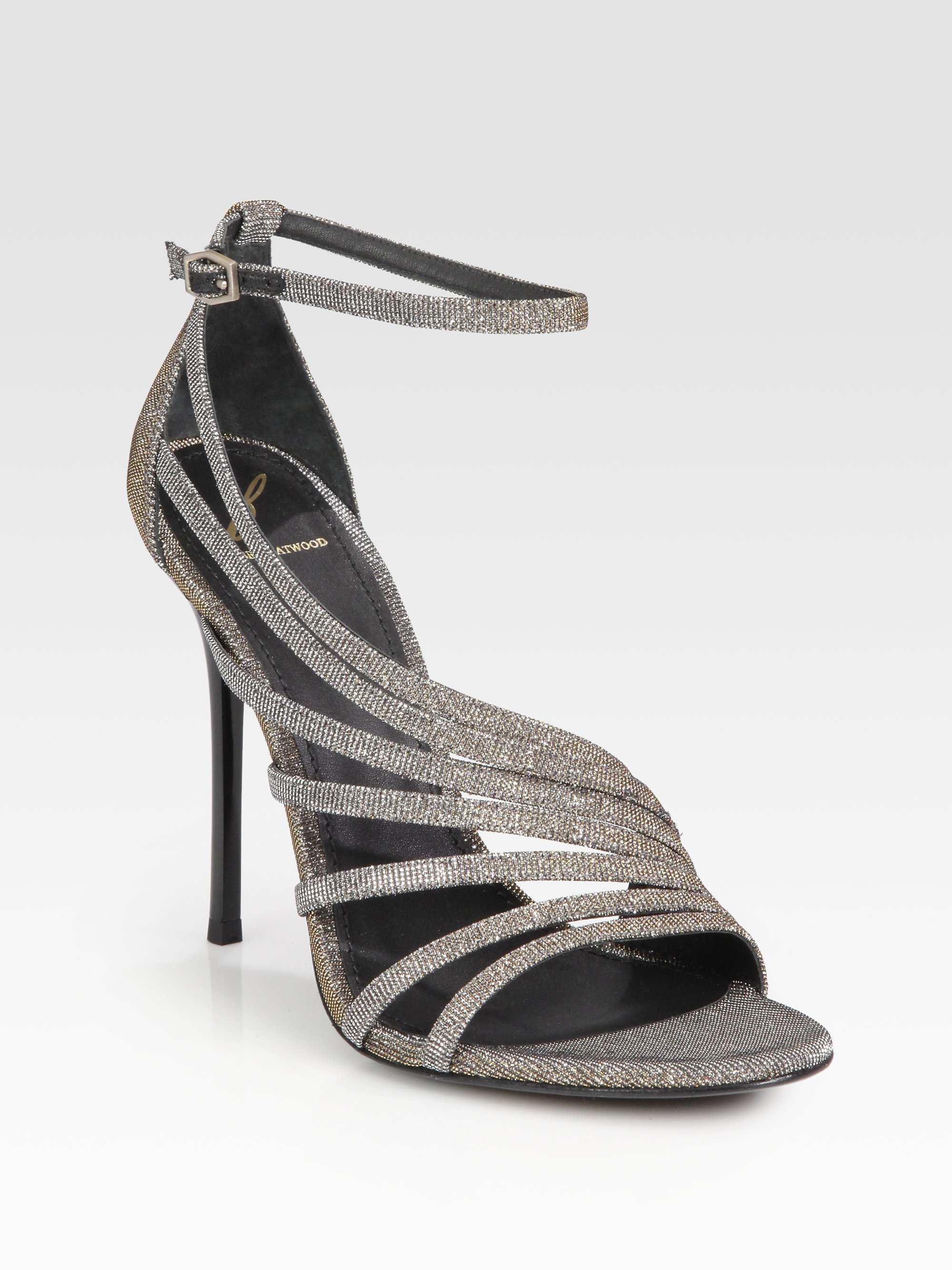 B Brian Atwood Glitter Strappy Sandals in Silver | Lyst