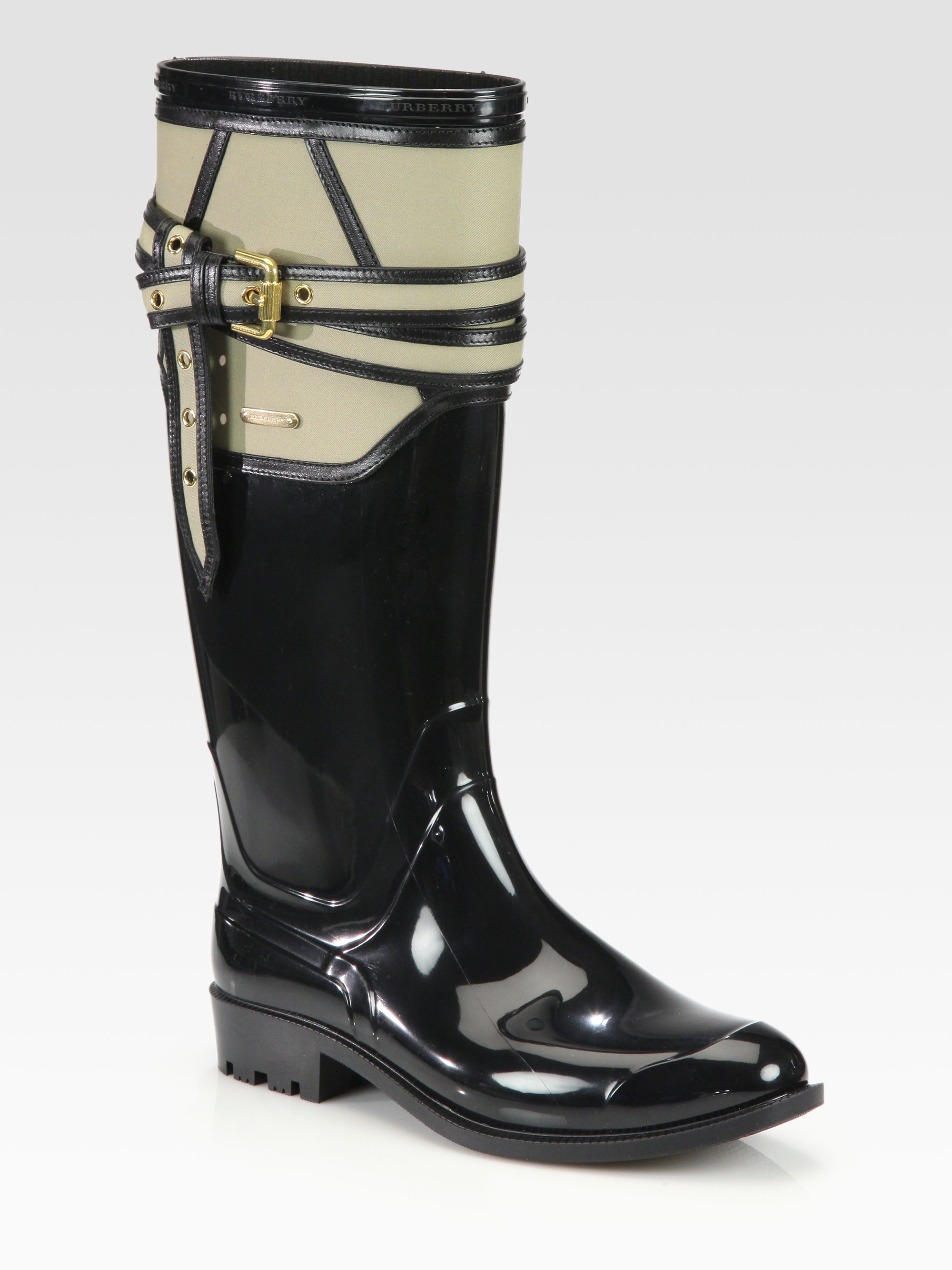 Burberry Willesden Leathertrimmed Rain Boots in Black | Lyst