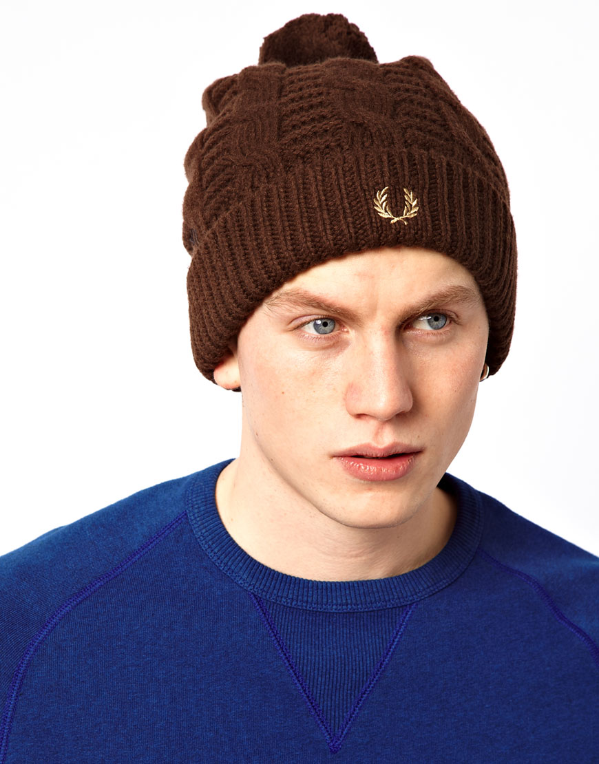 Fred perry Beanie Hat with Bobble in Brown for Men | Lyst
