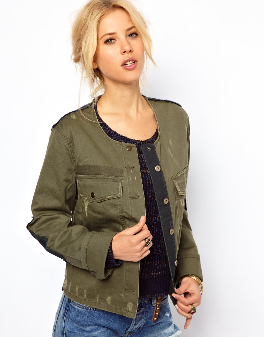 Lyst Free People Military Jacket with Contrast Panelling in Green