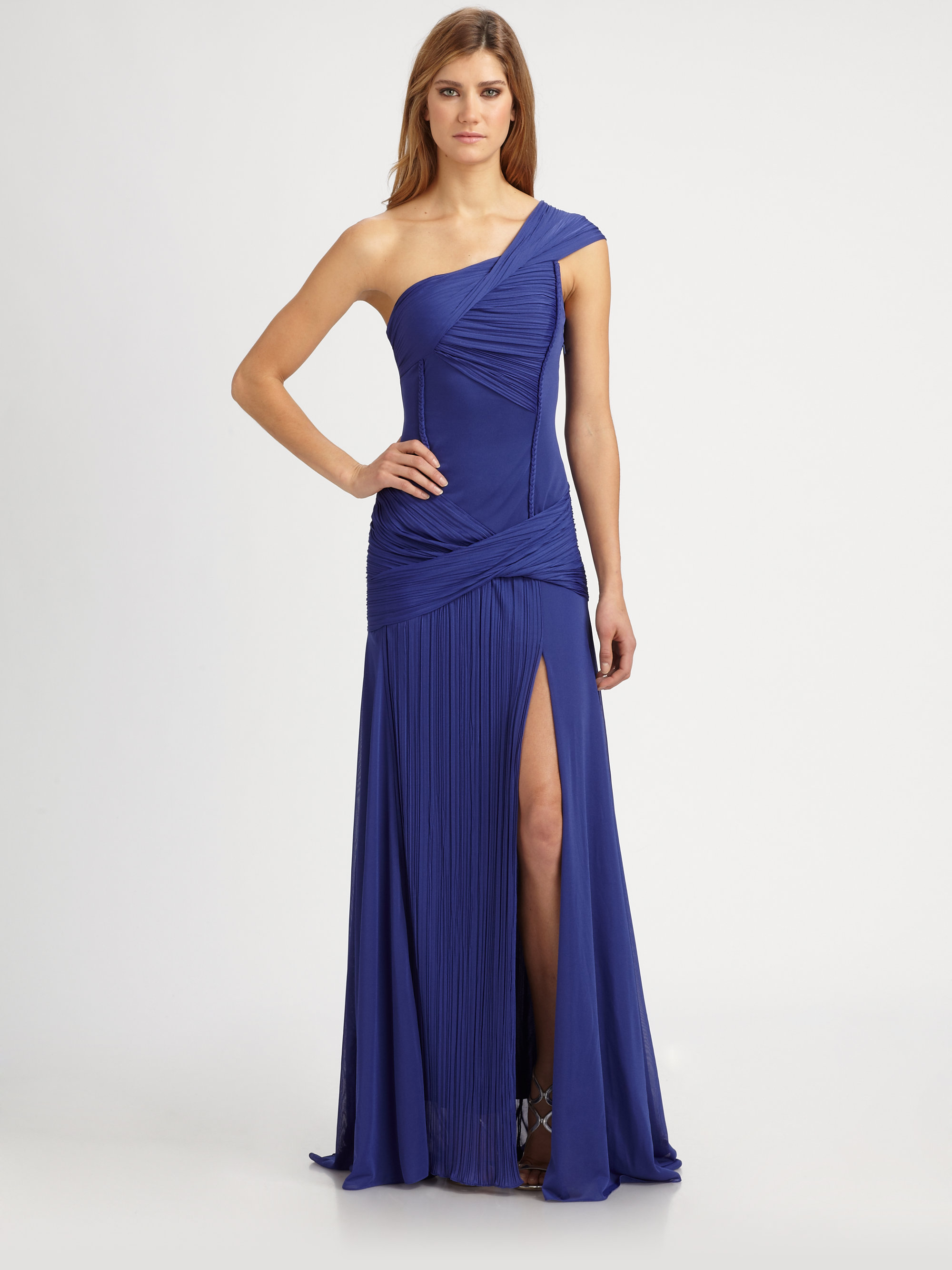 Halston Heritage Asymmetrical Gown in Blue (violet) | Lyst