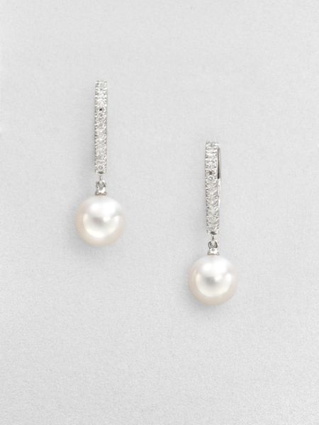 Mikimoto 7.5Mm White Cultured Akoya Pearl, Diamond & 18K White Gold ...