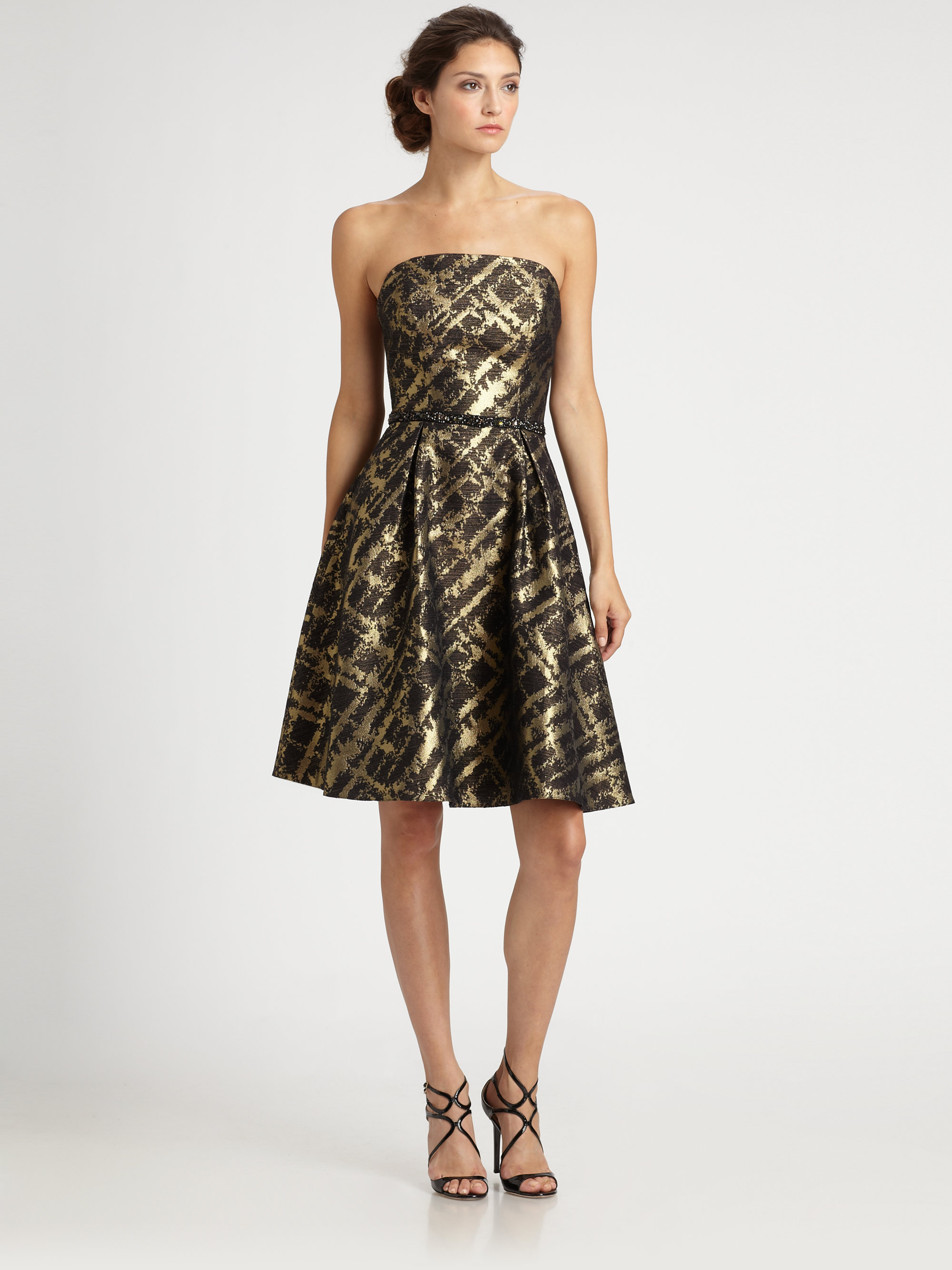 Lyst - Ml Monique Lhuillier Brocade Dress in Black