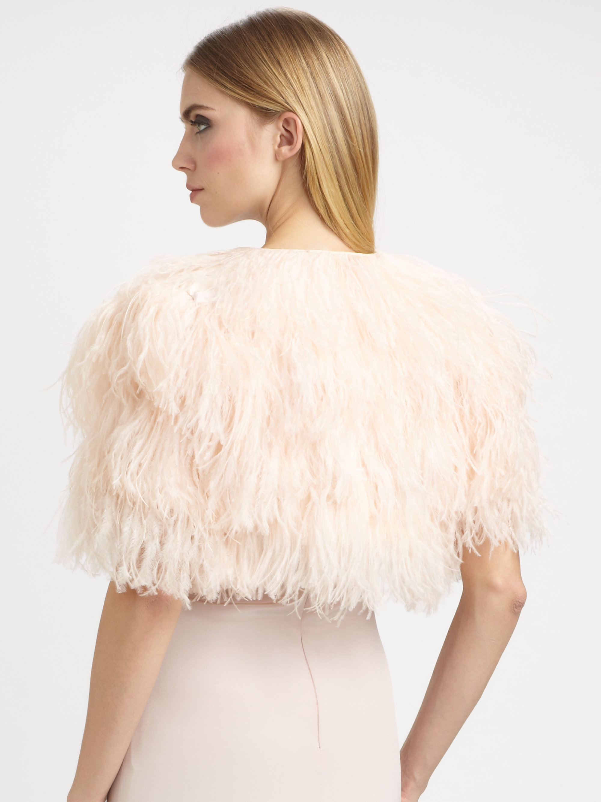 Lyst - Notte By Marchesa Ostrich Feather Capelet in Pink