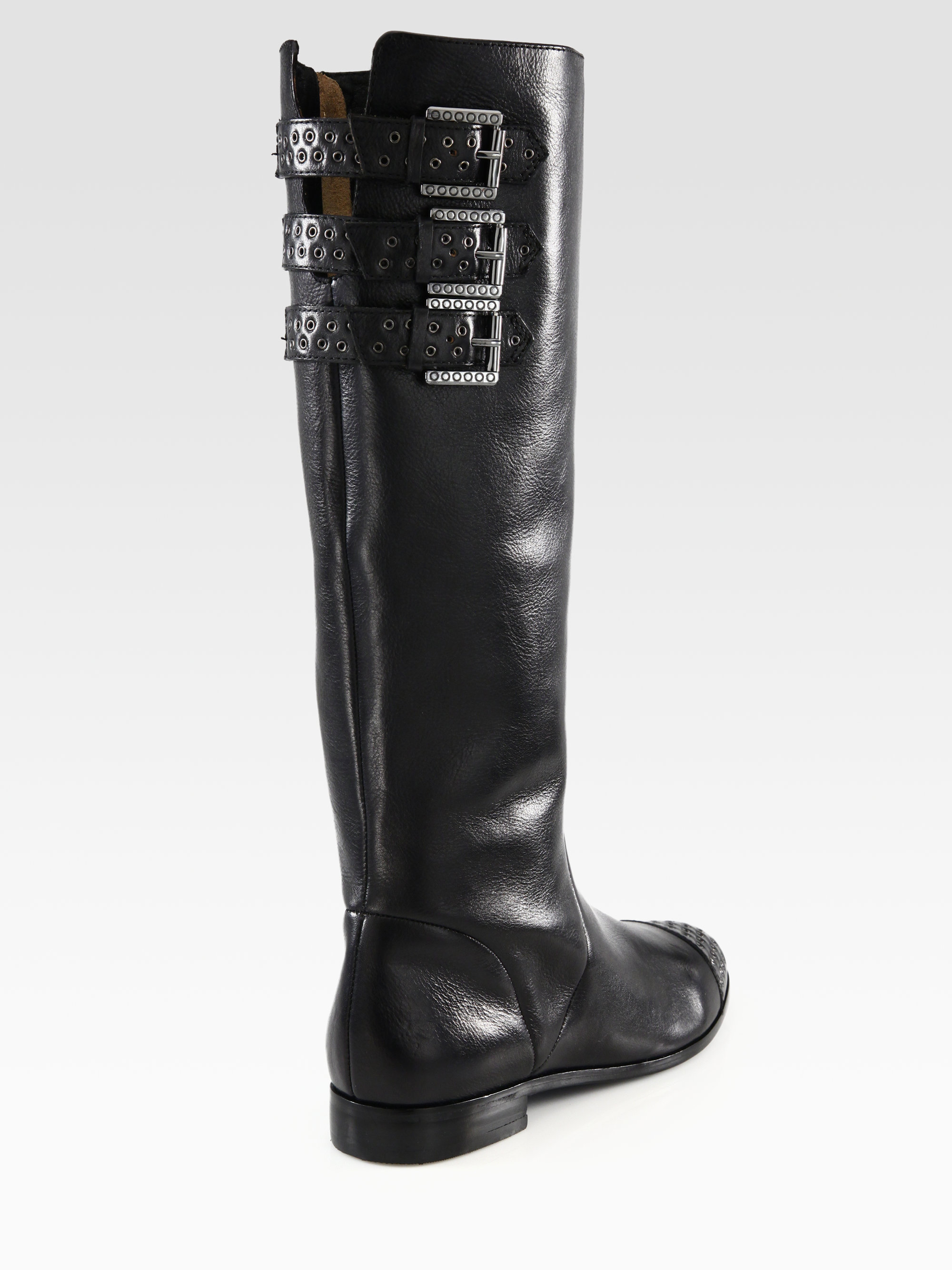 Rebecca Minkoff Rogan Leather Grommet Detail Riding Boots in Black | Lyst