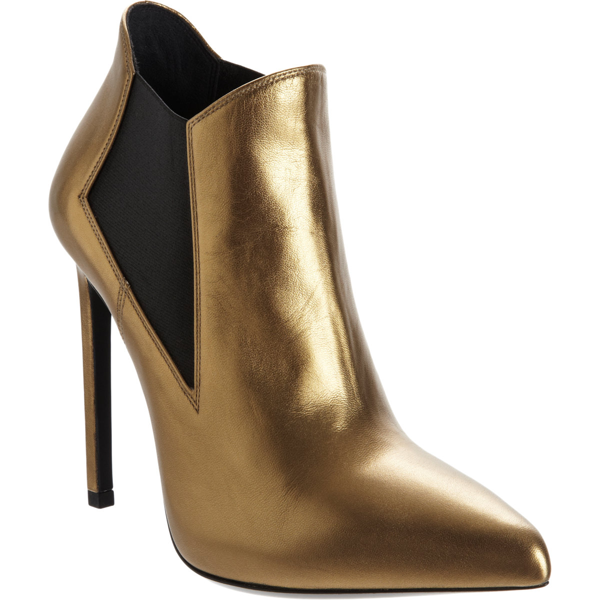 Saint Laurent Paris Pointed Toe Ankle Boot in Gold | Lyst