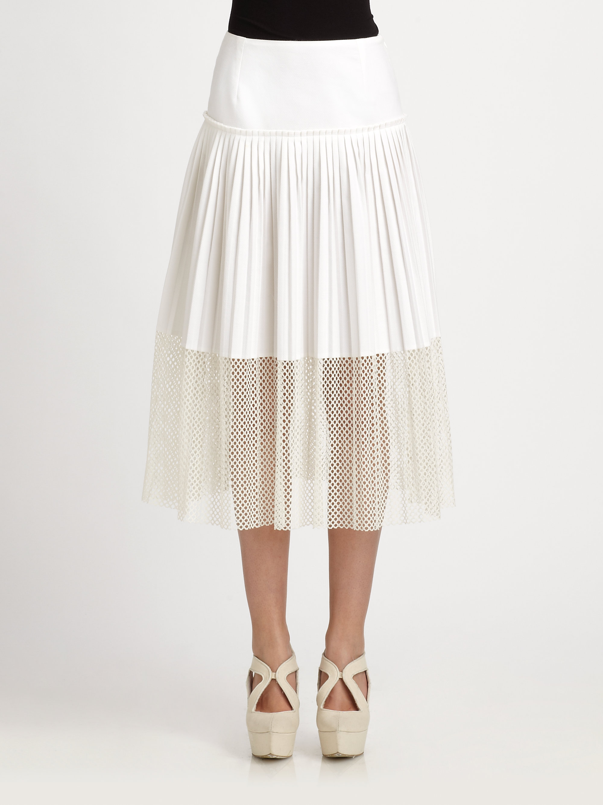 Stella mccartney Pleated Skirt in White | Lyst