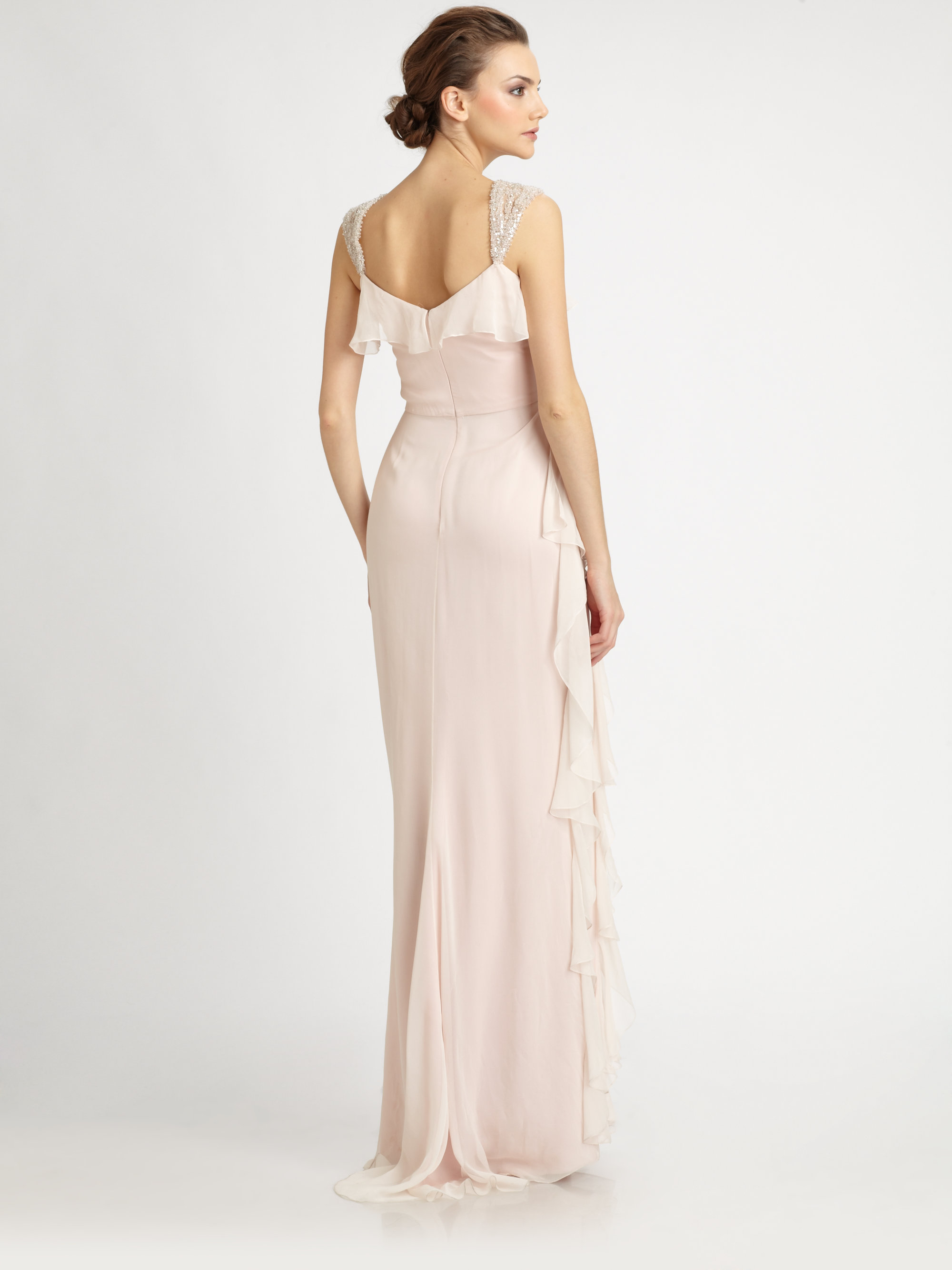 badgley mischka ruffle gown