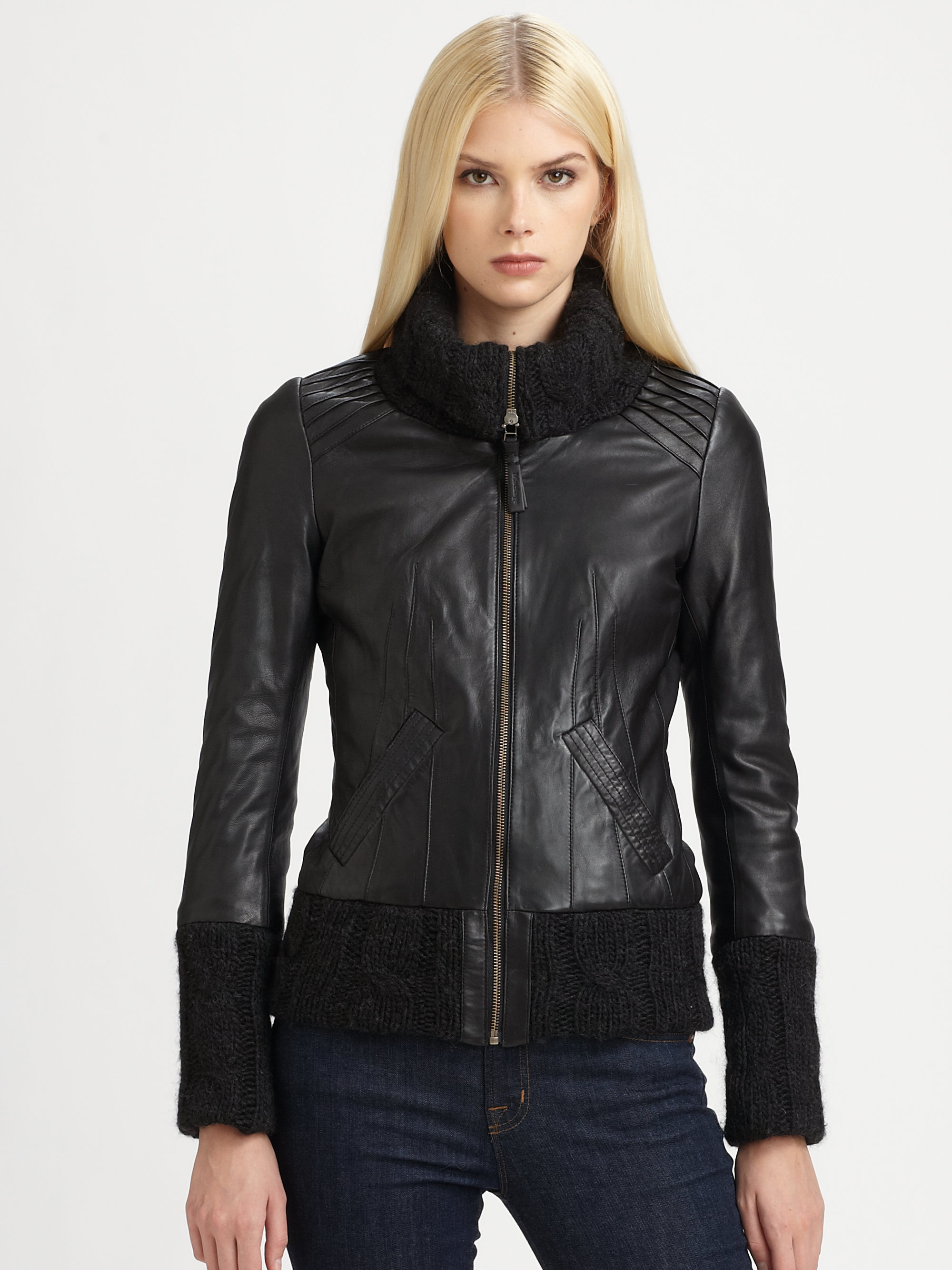 Lyst Mackage Knit collar Leather  Jacket  in Black