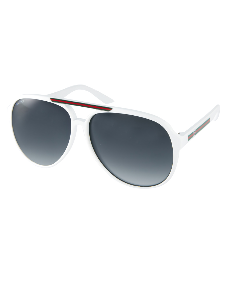 Gucci White Aviator Sunglasses In White Lyst 