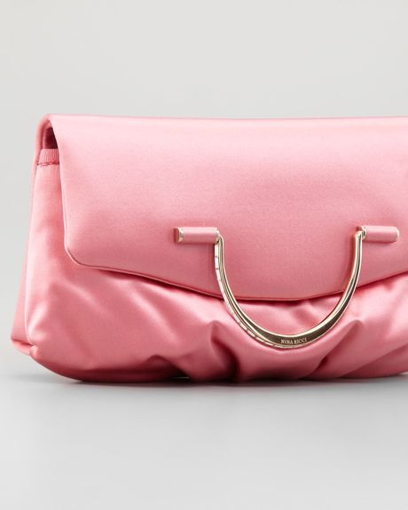 Nina Ricci Satin Bijou Pouchette Clutch Bag in Pink (coral) | Lyst