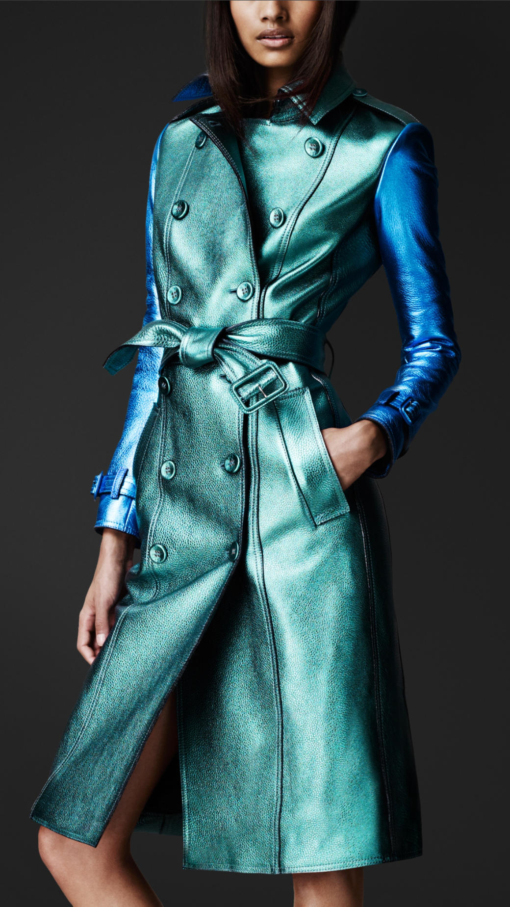 Burberry prorsum Metallic Leather Trench Coat in Blue (green) | Lyst