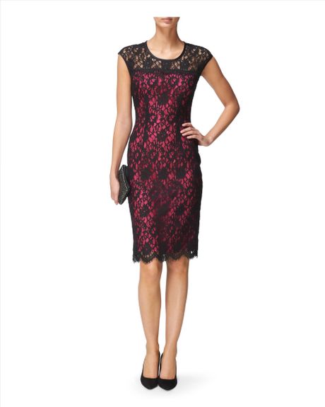 Jaeger Lace Overlay Dress in Red (black) | Lyst