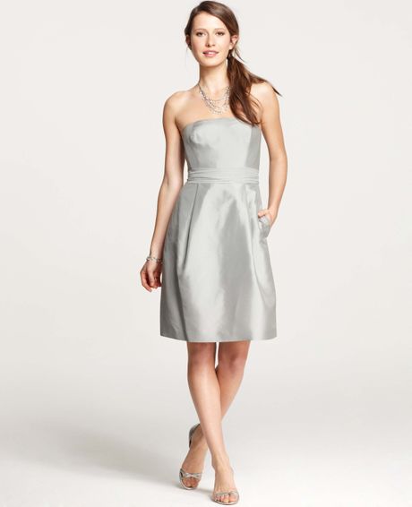 Ann Taylor Silk Dupioni Strapless Dress in Silver (silver grey) | Lyst