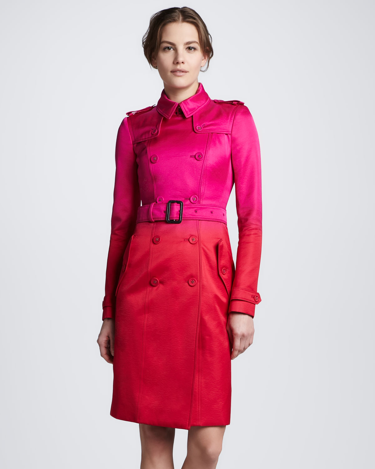 Burberry prorsum Twotone Silk Trenchcoat in Pink | Lyst