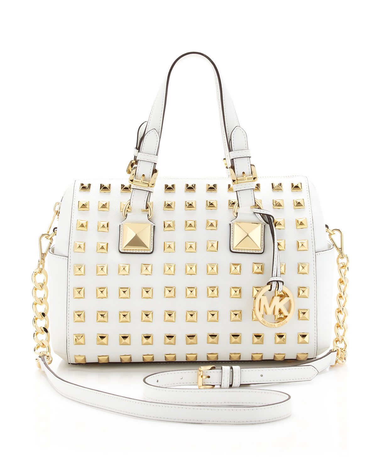 Lyst - Michael Michael Kors Medium Grayson Studded Satchel in Natural