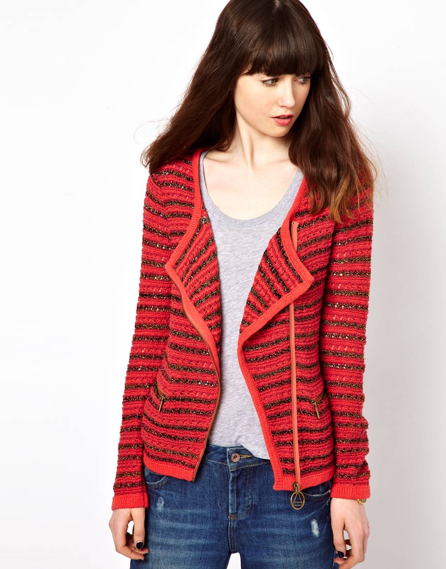 Lyst - Eleven Paris Biker Cardigan with Asymmetric Zip in Red