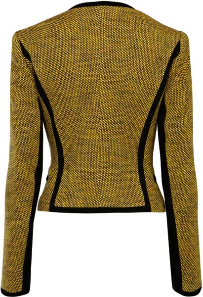 Karen Millen Cotton Tweed Item Jacket in Yellow (mustard) | Lyst