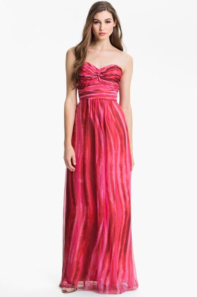 Laundry By Shelli Segal Strapless Twist Front Chiffon Gown in (geranium ...