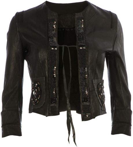 Le Cuir Perdu Cropped Embellished Leather Jacket in Black | Lyst