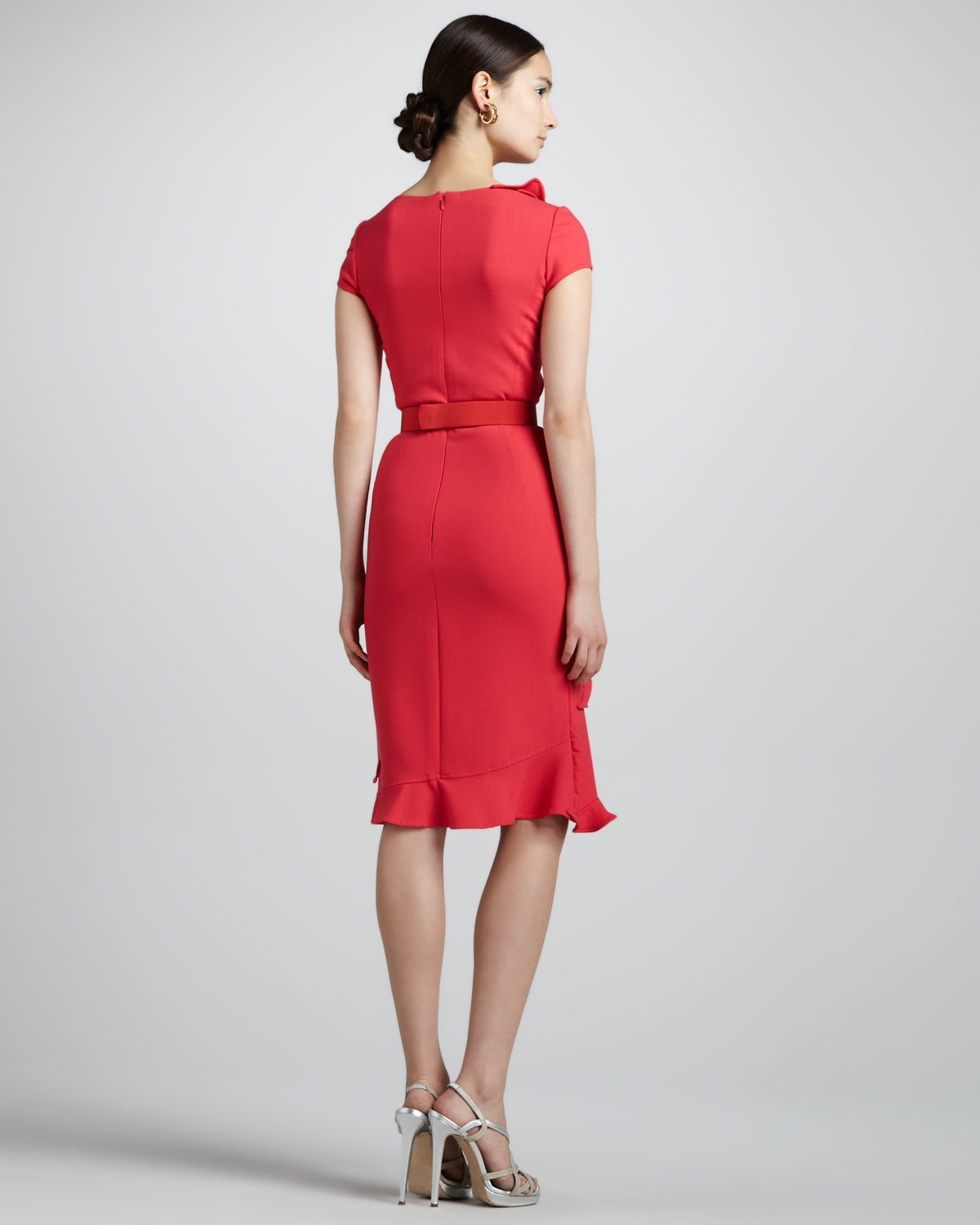 Oscar de la renta Petal Collar Dress Floral Belt in Red (geranium) | Lyst