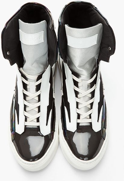 Raf Simons Black White Leather Holographic Space Sneakers in Multicolor ...