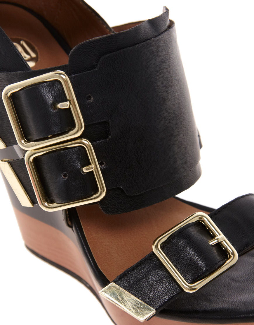 River island Multi Buckle Strapped Wedges in Black | Lyst