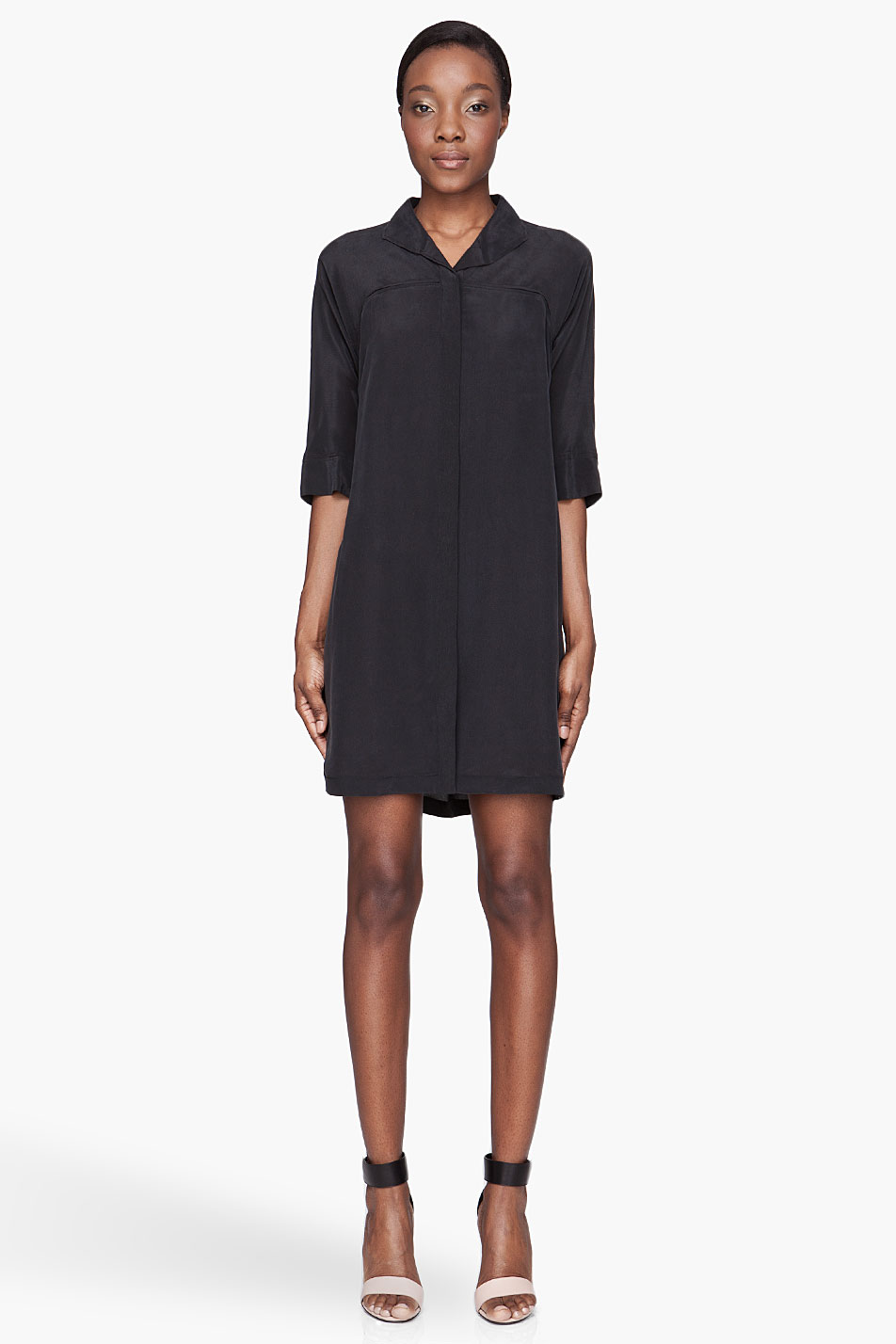 Lyst - See By Chloé Black Silk Button Up Shirt Dress in Black