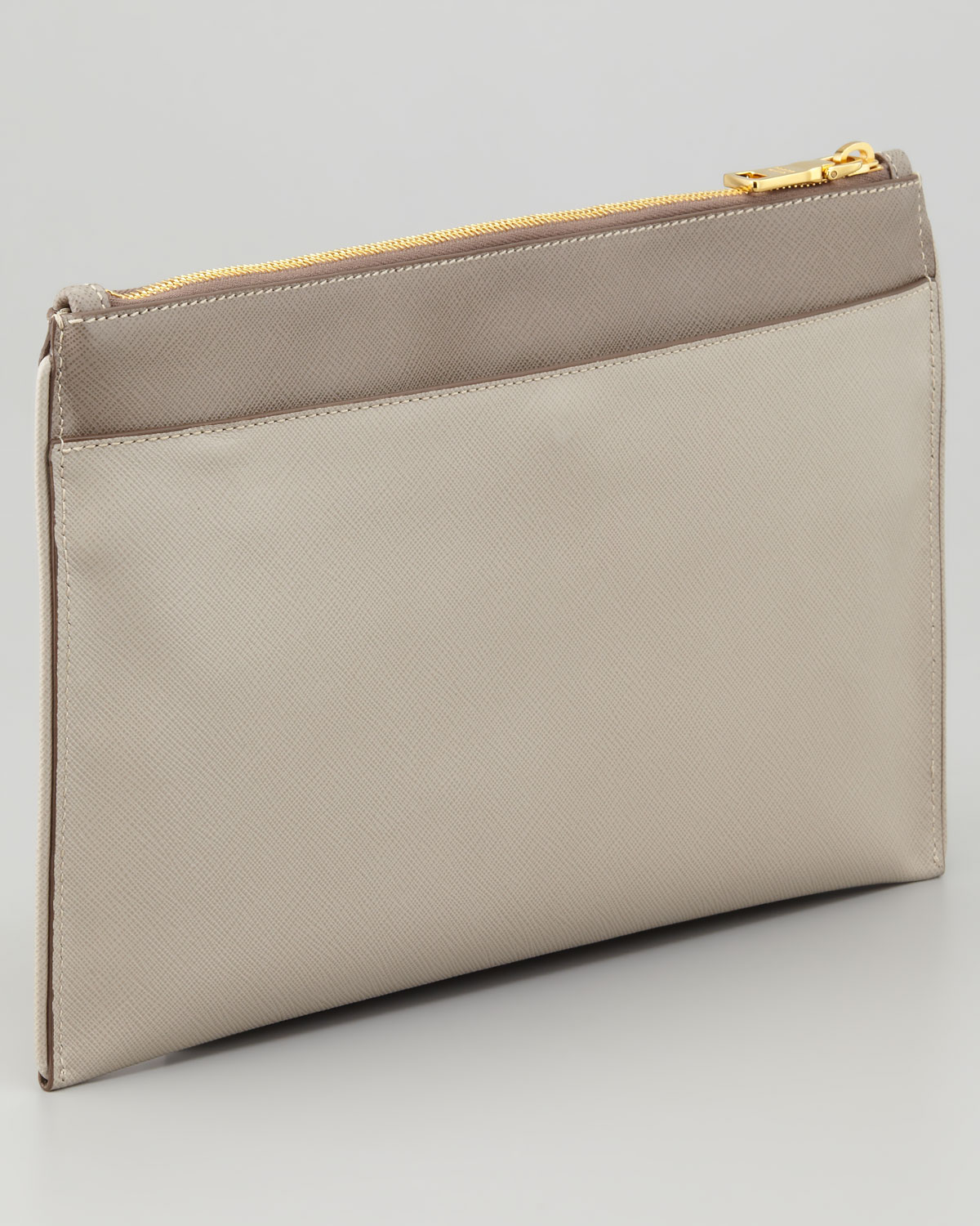 Prada Bicolor Zip Clutch Bag in Gray (lt gray/dk gray) | Lyst  