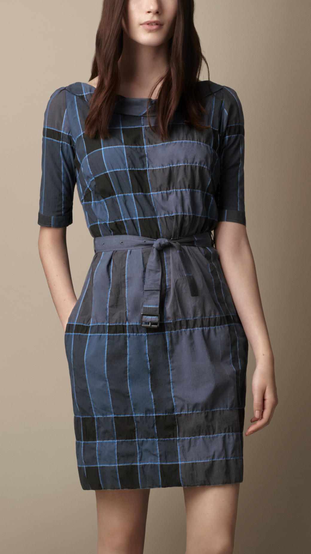 Lyst - Burberry Brit Check Shirt Dress in Blue