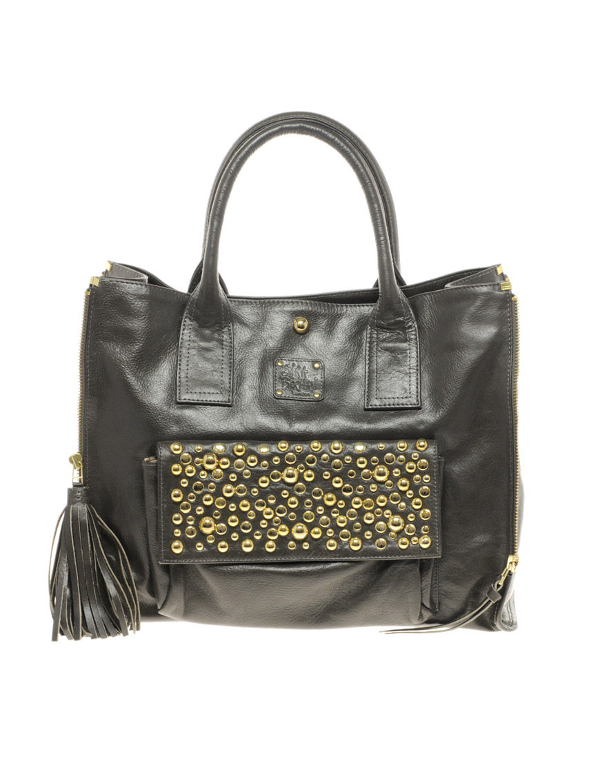 Sara Berman Studded Leather Melody Tote Bag in Gold (elephantgrey) | Lyst