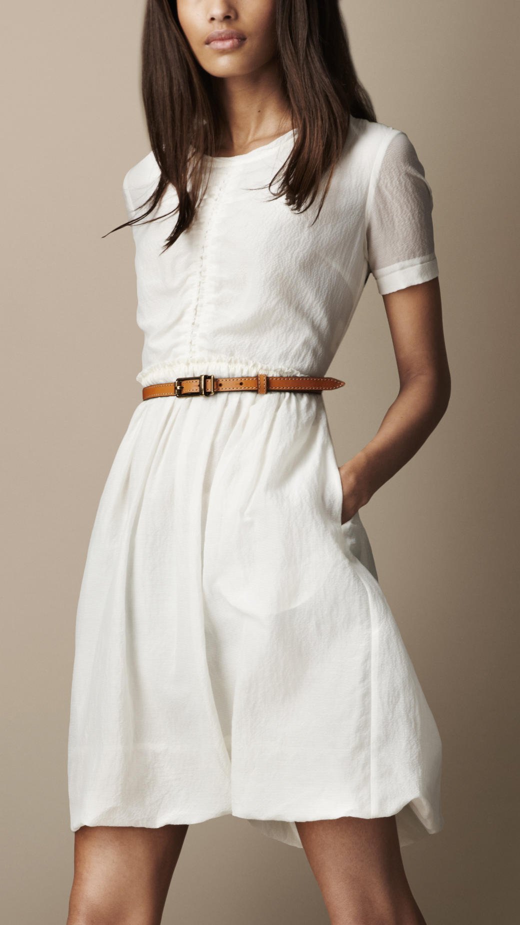 Lyst - Burberry Brit Gathered Waist Silk Cotton Dress in White