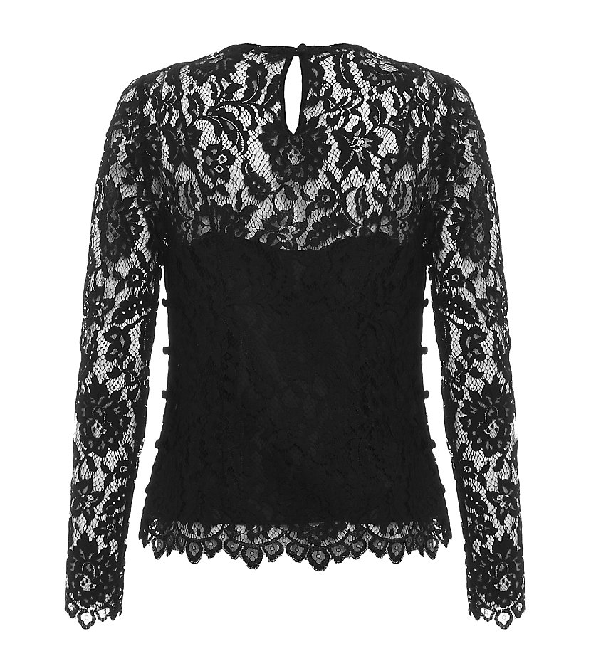 Milly Sheer Lace Blouse in Black | Lyst