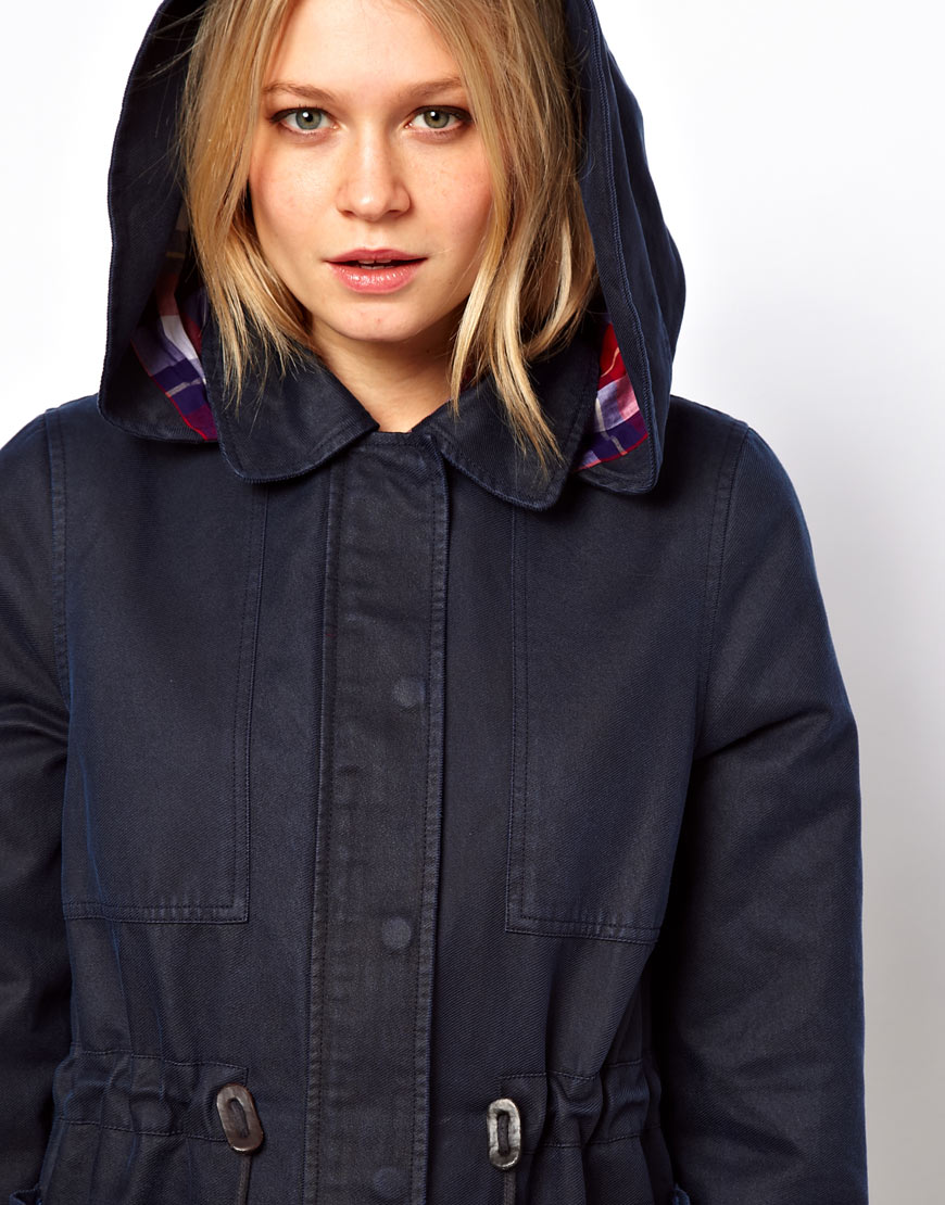 Lyst Asos Collection Waxed Hooded Jacket with Check Lined Hood in Brown