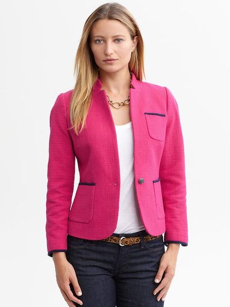 Banana Republic Piped Pink Cotton Blazer in Pink (maui rose ) | Lyst