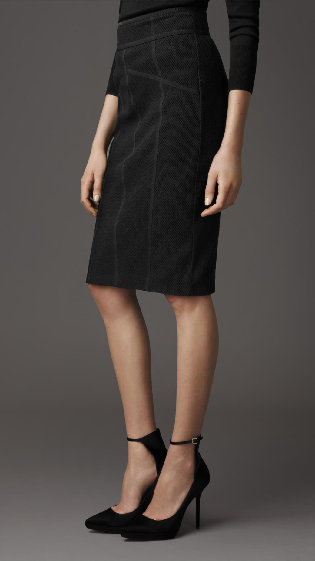Burberry Layered Mesh Pencil Skirt in Black | Lyst